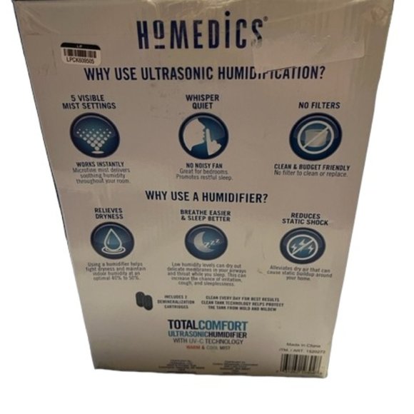 HoMedics TotalComfort Ultrasonic Humidifier with UV-C Technology Warm Cool Mist - Picture 2 of 3